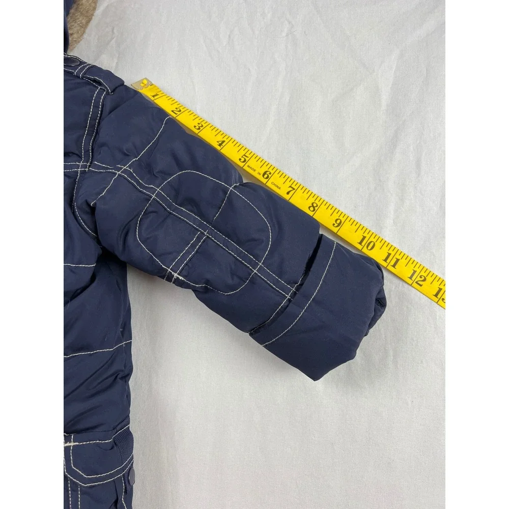 babyGap Snowsuit Kids 12-18 Months Navy Blue Down Puffer Hooded Faux Fur Trim